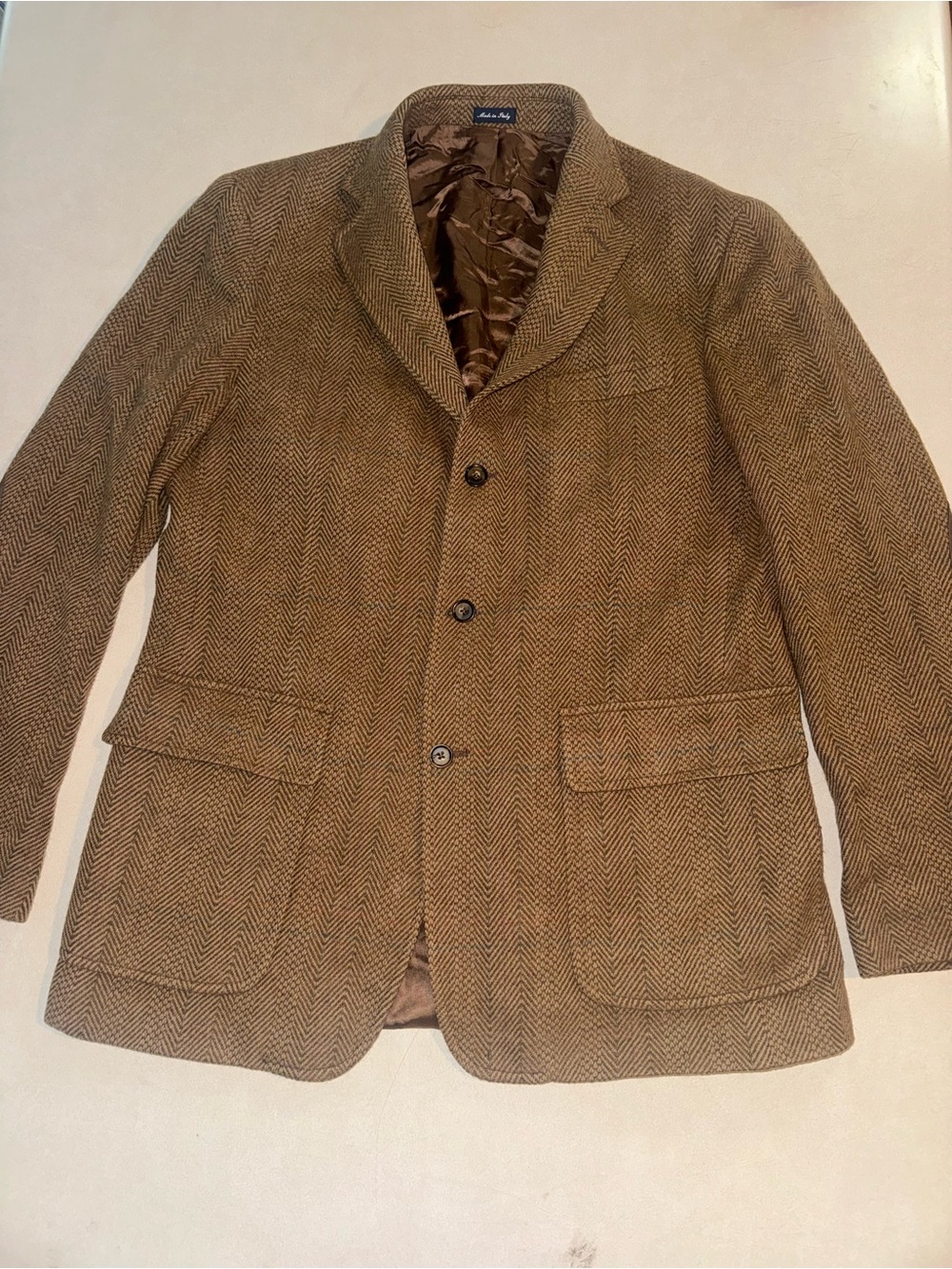 VTG Polo Ralph Lauren Italy Lambswool Blazer Sport Coat Large Leather Elbow